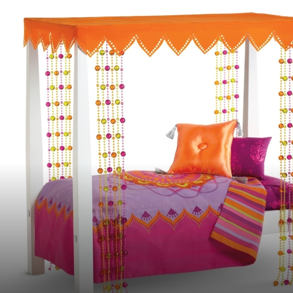 American Girl Orange and Pink Canopy Bed Set